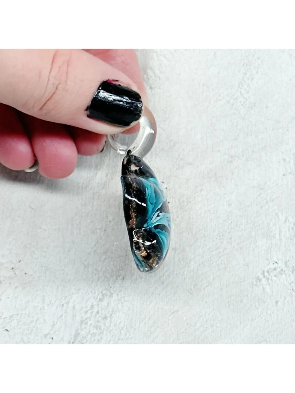 349u. Blue Flower Art Glass Pendant